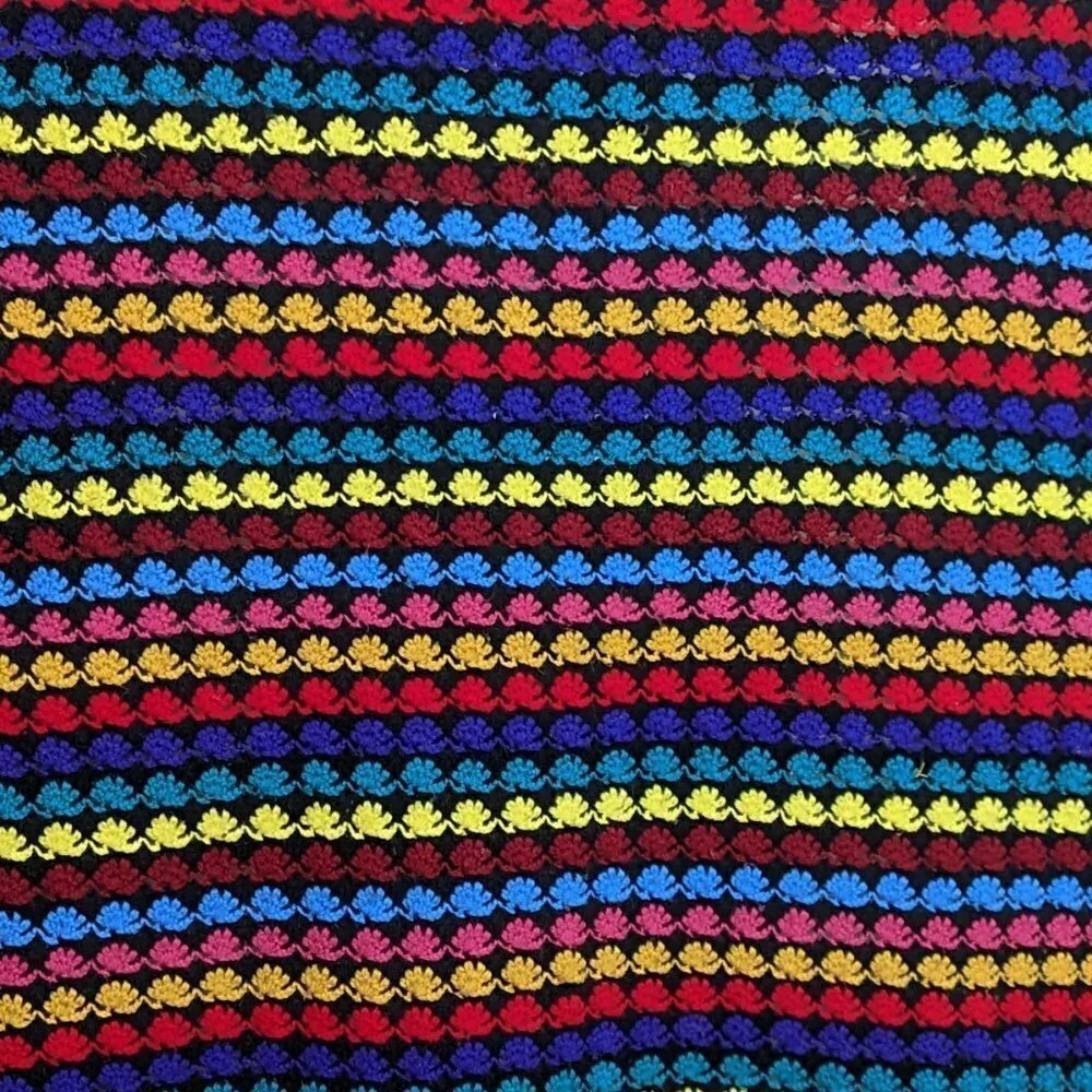 Vintage Rainbow Granny Square‎ Crochet Blanket Afghan Midcentury Handmade Boho
